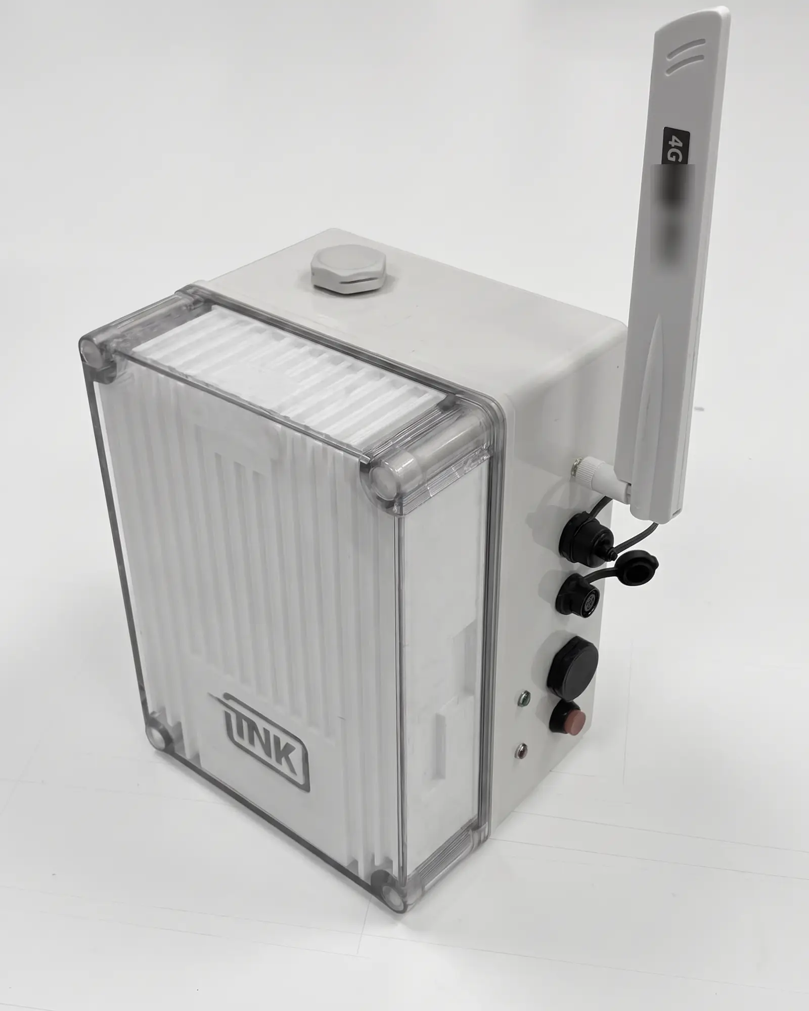 CarDefense fixed sensor: white box with a clear lid and an antenna