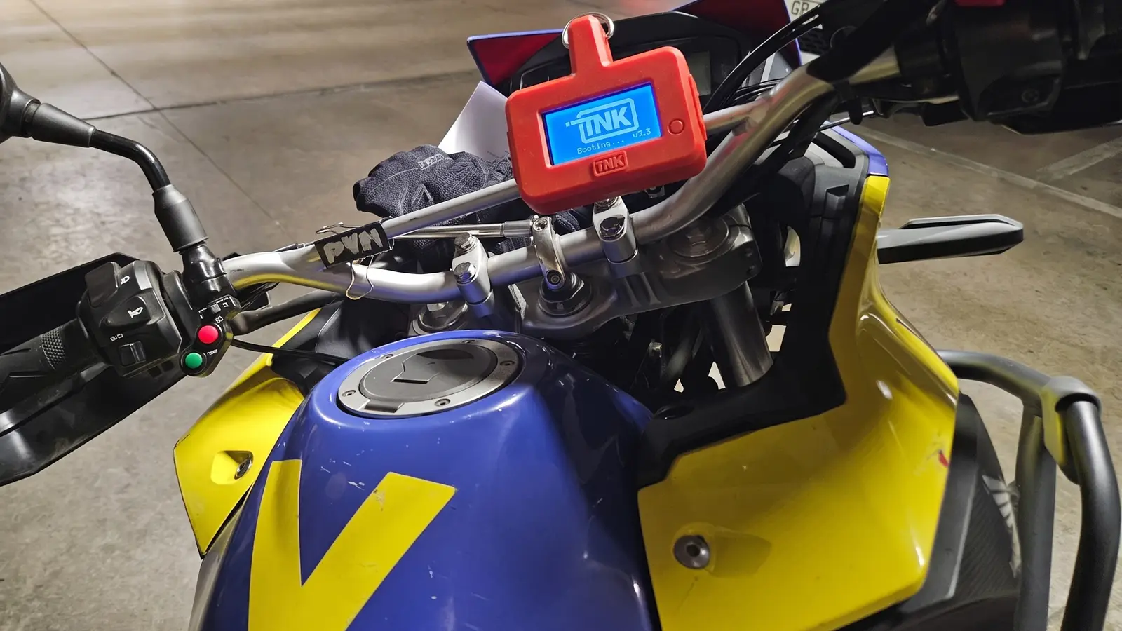 CarDefense Mobile mounted on the handlebar of a patrol motorcycle
